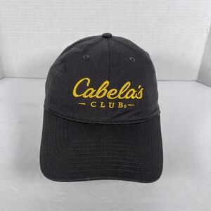 Cabelas Club Black Baseball Cap Hat Adjustable Strap Yellow Logo Y2K